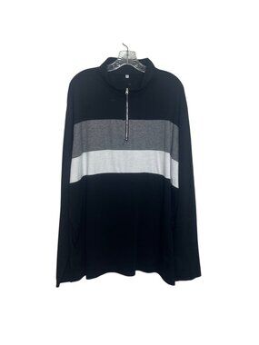 Colorblock Half-Zip Pullover Top 3X Black Gray White Long Sleeves